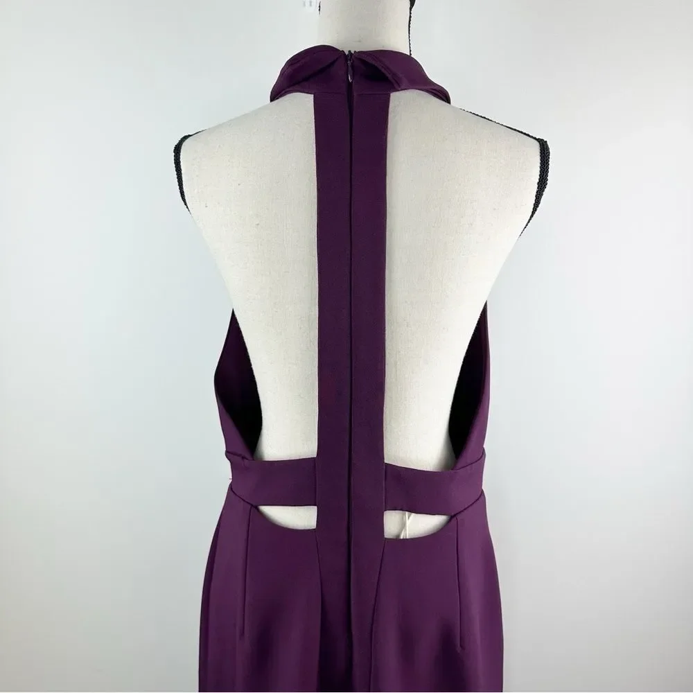 FRAMED Burgundy Deep-V Neck Evening Dress Cut-out Back  Front Wrap Slit New Sz L - Picture 4 of 13
